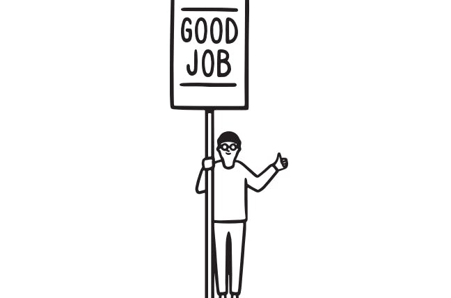 cartoon person holding good job sign